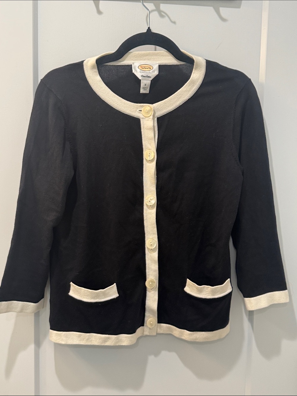 Talbots Black Cardigan with Cream Trim